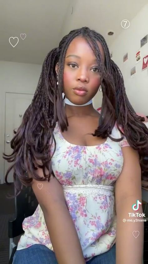 Curtain Bangs Box Braids, Kawaii Box Braids, Bangs With Braids Hairstyles, Braids Bangs, Braids With Bangs, Mode Gyaru, Cute Box Braids, Individual Braids, Natural Hair Stylists