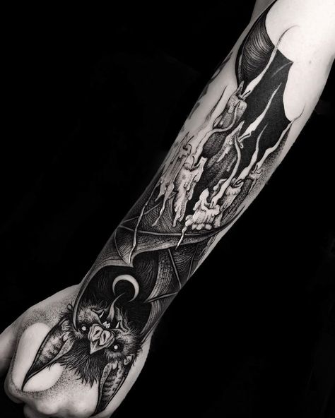 Gothic Tattoo Sleeve, Bats Tattoo, Back Of Leg Tattoos, Bats Tattoo Design, Dark Feminine Tattoos, Castle Tattoo, Candle Tattoo, Bat Tattoo, Scary Tattoos