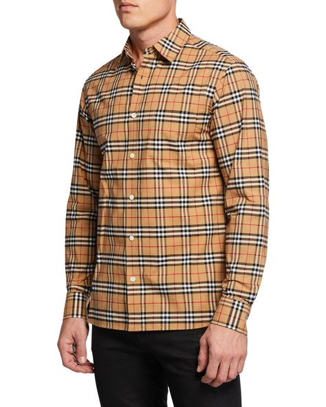 BURBERRY MEN'S GEORGE CHECK SPORT SHIRT, BEIGE. #burberry #cloth Burberry Style, Men Fashion Casual Outfits, Sport Shirt, Slim Fit Shirt, Burberry Men, Check Shirt, Suit Fashion, Mens Streetwear, Check Pattern