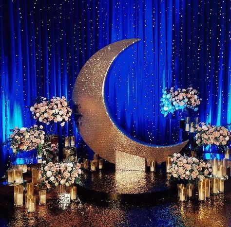 Best Celestial Wedding Decoration Ideas Starry Night Wedding Theme, Royal Blue Wedding Decorations, Starry Night Prom, Star Themed Wedding, Constellation Wedding, Celestial Wedding Theme, Blue Wedding Decorations, Galaxy Wedding, Debut Ideas