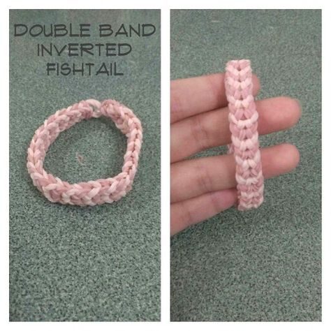 Double Band Inverted Fishtail Rainbow Loom Bracelet Fishtail Rainbow Loom, Rainbow Loom Bracelets Easy, Rainbow Loom Bracelet, Bracelets Easy, Rainbow Loom Bracelets, Loom Bracelet, Loom Bracelets, Rainbow Loom, Bracelets And Charms