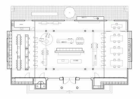 Floor PlanEducational Space, found through a library search, duplicated in lighting. Commercial Kitchen Floor Plan, Plan Condo, Mini Mercado, Bulthaup Kitchen, Student Residence, Design Center Showroom, Pitsou Kedem, Store Plan, Interior Floor Plan