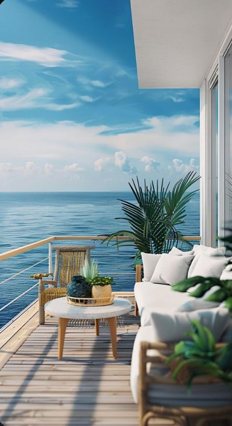 Coastal Balcony, Beach House Balcony, Balcony Decor Ideas, House Balcony, Beach House Interior Design, Minimalist Apartment, Maldives Travel, Coastal Lifestyle, Ocean Sounds