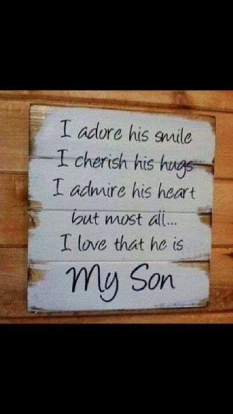 I cherish my sons hugs every chance I get for you never know when they go out that door if they will return. I'ld give anything to hug my youngest one more time and say good bye. To see his smile I adored so much. Son Quotes, Hand Painted Wood Sign, I Love My Son, Painted Wood Signs, Love My Boys, Mother Son, Kids Discover, Hand Painted Wood, Hug Me