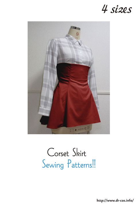 This is the pattern of a Corset Skirt.   cm size(A4 size) Ladies'-S,M,L,LL At present, only Japanese. Casual Skirt Patterns, Fantasy Skirt Pattern, Corset Skirt Pattern, Korsett Dress, Skirt Design Pattern, Lower Expectations, Casual Pakistani Outfits Simple, Skirt Sewing Patterns, Saber Cosplay