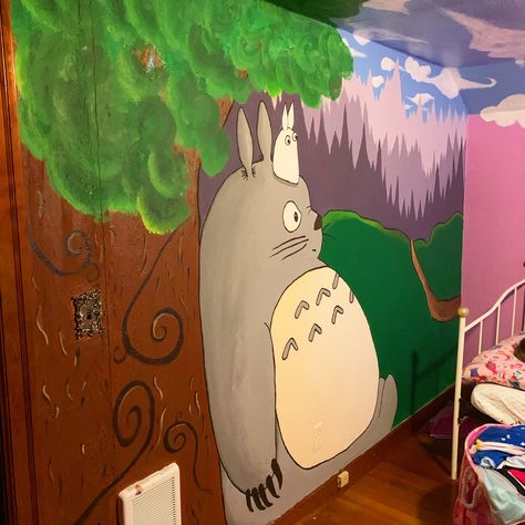 My daughter’s mural I painted for her. 💜 Mural Ideas, Miyazaki, Studio Ghibli, My Daughter, Mural, Anime