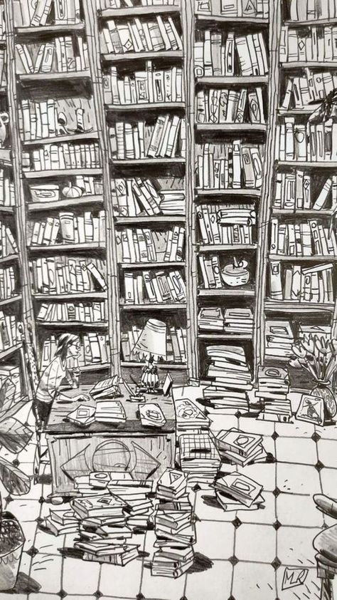 Book Case Drawing, Shelf Drawing, Library Illustration, Library Drawing, Micron Pen Art, Ap Drawing, Shading Drawing, Inktober 2024, Library Reference