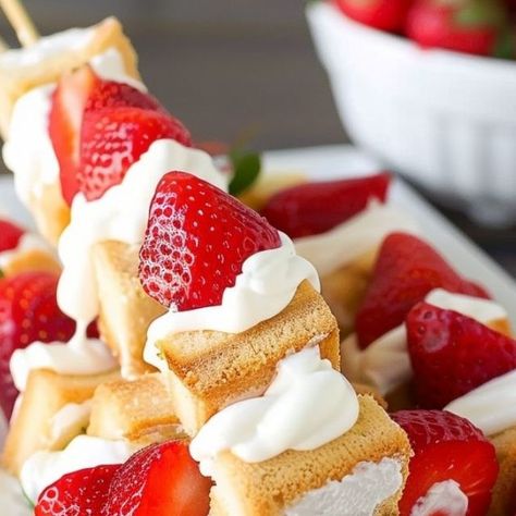 Recipes Mentor on Instagram: "🍓Strawberry Shortcake Kabobs - 2 Ways🍓
​
Version 1: Classic Shortcake Kabobs
​
📋 Ingredients:
​
🍰 1 pound cake, cut into 1-inch cubes
🍓 2 cups fresh strawberries, hulled and halved
🍫 1 cup white chocolate chips (optional)
🍯 2 tablespoons honey or simple syrup (optional)
🍡 Wooden or metal skewers
​
📝 Instructions:
​
1️⃣ Cut the pound cake into 1-inch cubes. 🍰
2️⃣ Rinse the strawberries and cut them in half. 🍓
3️⃣ Thread a piece of pound cake onto a skewer, followed by a strawberry half. Repeat until the skewer is full, ending with a strawberry half. 🍡
4️⃣ (Optional) Melt the white chocolate chips in a microwave-safe bowl, stirring every 30 seconds until smooth. 🍫
5️⃣ (Optional) Drizzle the melted white chocolate over the kabobs. 🍫
6️⃣ (Optional) B Strawberry Shortcake Kabobs, Metal Skewers, White Chocolate Chips, Pound Cake, Fresh Strawberry, Skewers, Strawberry Shortcake, Simple Syrup, White Chocolate