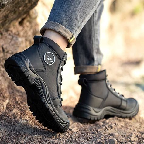 Men work boots Waterproof Indestructible Steel Toe boots | ZS009 - Brown / US7.5-8 | EU41 | UK7-7.5 Men Work Boots, Beach Shoes Women, Working Boots, Comfortable Work Shoes, Steel Toe Shoes, Shoes Stylish, Steel Toe Work Boots, Steel Toe Boots, Boots Waterproof