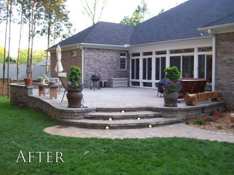 Patio With Steps, Elevated Patio, Concrete Patio Designs, Raised Patio, Patio Steps, Pergola Ideas, Apartment Patio, Brick Patios, Patio Landscaping