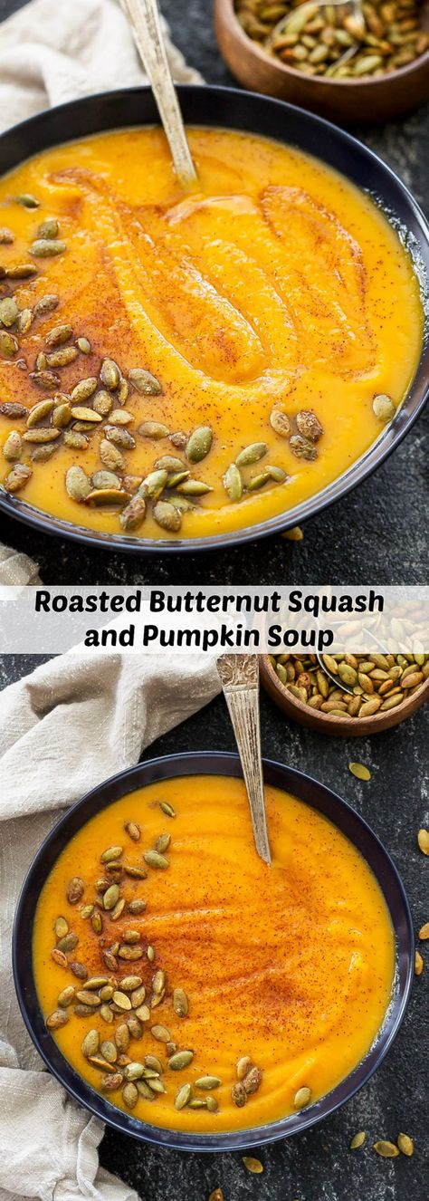 Squash And Pumpkin Soup, Fall Soup, Pumpkin Soup Recipe, Fall Soups, Vegan Soups, Squash Soup, Roasted Butternut Squash, Roasted Butternut, Easy Soups