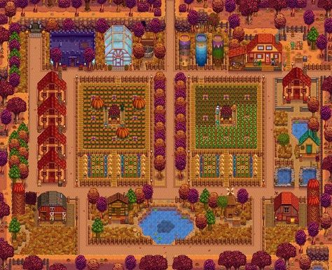 Stardew Valley Farm Layout Fall, Sdv Layout Standard Farm, Stardew Valley Farm Layout Standard Multiplayer, Stardew Path Ideas, Stardew Valley Crops Layout, Standard Stardew Farm Layout, Stardew Standard Farm, Standard Farm Layout Stardew Valley, Sdv Farm Layout Standard