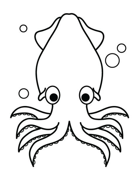 Free printable squid coloring page. Download it at https://museprintables.com/download/coloring-page/squid/ Squid Coloring Page, Squid Drawing, Fish Coloring Page, Animal Templates, Love Coloring Pages, Painting Templates, Coloring Pages Printable, Cool Coloring Pages, Page Ideas