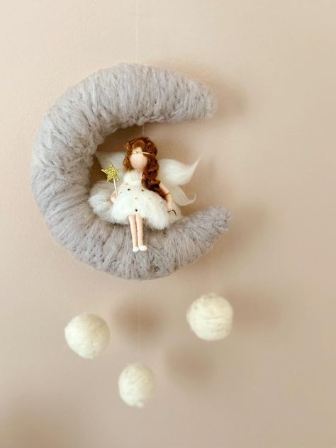 Waldorf Nursery Room, Felting Fairy, Moon Door, Moon Elf, Fairy Nursery, Felt Angel, Fairytale Nursery, Baby Door, Yarn Dolls