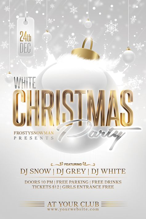 White Christmas Party Flyer on Behance event flyer & poster design - graphic design White Christmas Invitation, Christmas Infographic, Elegant Poster, White Christmas Party, Christmas Party Flyer, Christmas Party Poster, Christmas Flyer Template, Christmas Flyer, Flyer And Poster Design