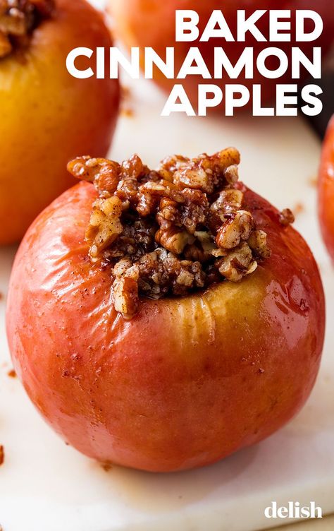 The Insides Of Baked Cinnamon Apples Are KillerDelish Baked Apples Recipe Oven, Baked Apples Recipe, Desserts Fall, Apple Cinnamon Recipes, Easy Baked Apples, Ninja Grill, Cinnamon Desserts, High Fiber Snacks, Baked Cinnamon Apples