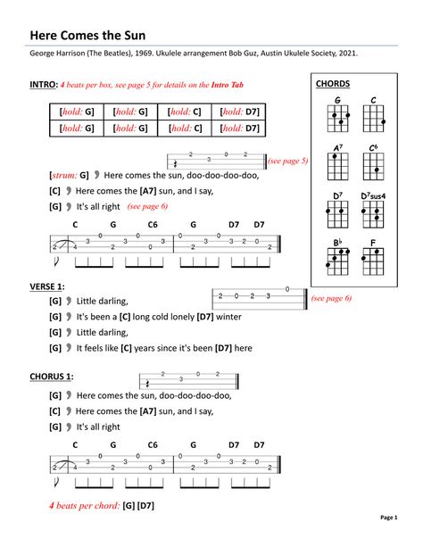 Here Comes the Sun - Chart - 2021_09_10.pdf | Powered by Box Learning Ukulele, Here Comes The Son, Music Teaching, Here Comes The Sun, Teaching Music, George Harrison, Here Comes, Ukulele, The Beatles