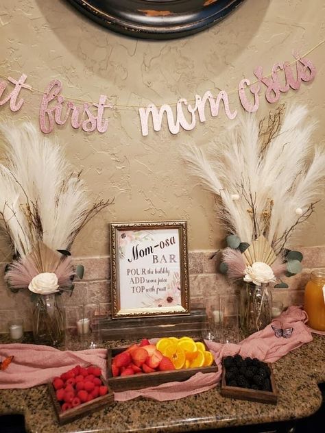 Mimosa Bar Table Set Up, Momosa Mimosa Bar, Boho Mimosa Bar, Shower 2023, Boho Mom, Mom-osa Bar, Baby Shower Safari Theme, Baby Shower Deco