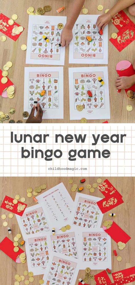 Lunar New Year Bingo - Free Printable Game - Childhood Magic Lunar New Year Party Games, New Year Bingo, Luna New Year, Bingo Template, Free Printable Games, Calling Card, Printable Game, Preschool Themes, Year Of The Rabbit