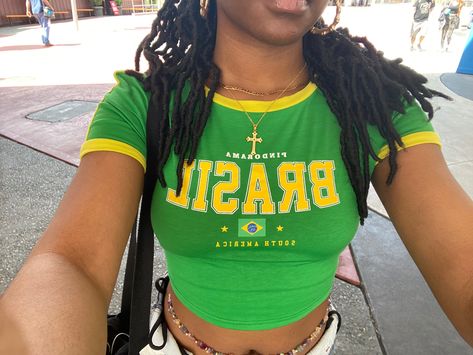 Brasil Top Outfit, Brasil Shirt, Brazil T Shirt, Jersey Crop Top, Brazilian Flag, Outfits Vacation, Fancy Accessories, Top Summer Outfits, Ladies Top