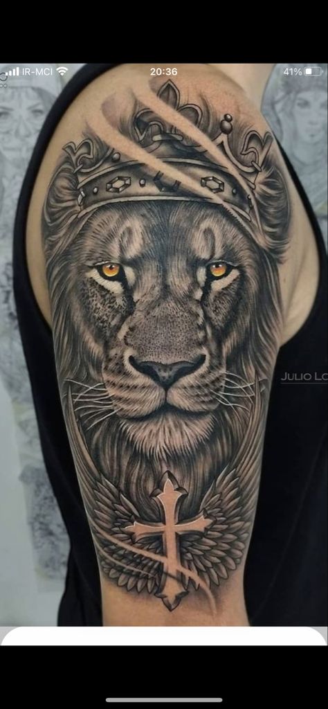 Lion Arm Tattoo, Lion Shoulder Tattoo, Cat Portrait Tattoos, Lion Forearm Tattoos, Lion King Tattoo, Heaven Tattoos, Lion Tattoo Sleeves, Mens Lion Tattoo, Lion Head Tattoos