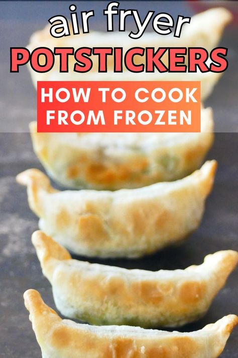 Plate with golden potstickers in a circle and text "air fryer potstickers how to cook from frozen". Air Fryer Potstickers, Frozen Potstickers, Chicken Gyoza, Fried Wontons, Frozen Dumplings, Best Air Fryer, Air Fryer Chicken Wings, Air Fryer Recipe, Air Fried Chicken