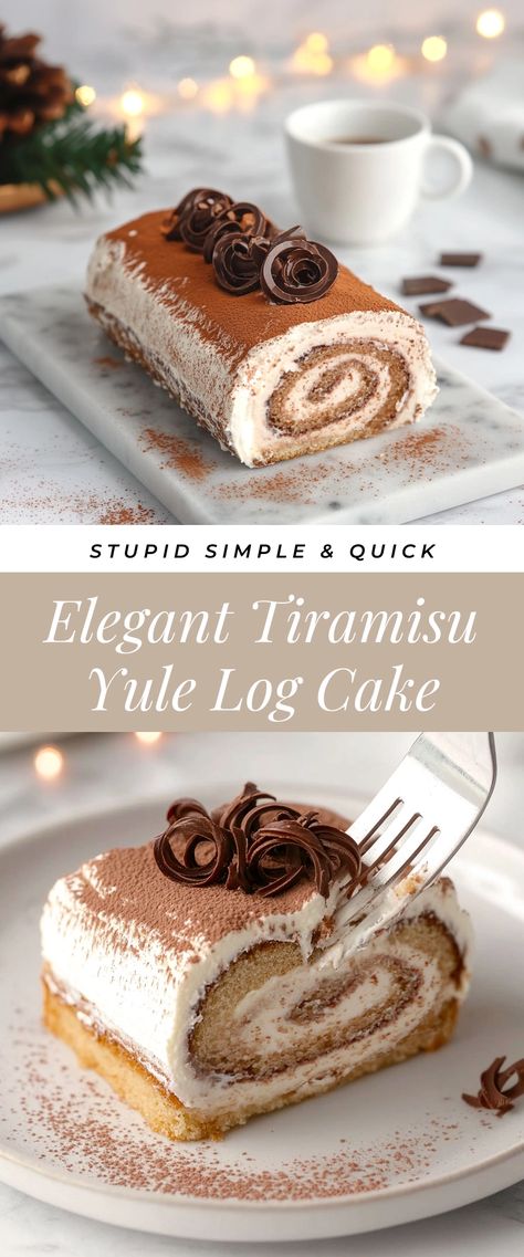 Image for Elegant Tiramisu Yule Log Cake Thanksgiving Yule Log Cake, Almond Yule Log Cake, Christmas Desserts Yule Log, Holiday Yule Log Cake, Tiramisu Recipe Christmas, Gluten Free Swiss Roll Cake, Tiramisu Roll Cake Recipe, Christmas Log Recipe, Holiday Sweet Breads