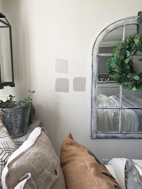 Benjamin Moore Dove White, Behr Sculptor Clay, Bedroom Lanterns, Guest Bedroom Inspiration, Modest Aesthetic, Guest Bedroom Office, Cozy Area, Dove Painting, Floor Paint Colors