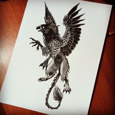 Gryphon Tattoo Design, Gryphon Tattoo Feminine, Griffin Tattoo Men, Winged Lion Tattoo, Gryphon Drawing, Griffin Painting, Gryphon Tattoo, Griffin Illustration, Griffin Tattoo