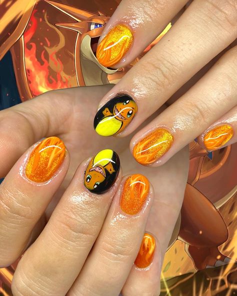 Charizard Nails, Charmander Nails, Pokemon Nails, Hair Skin Nails, Hair Skin, Nail Designs, Pokemon, Nail Art, Nails