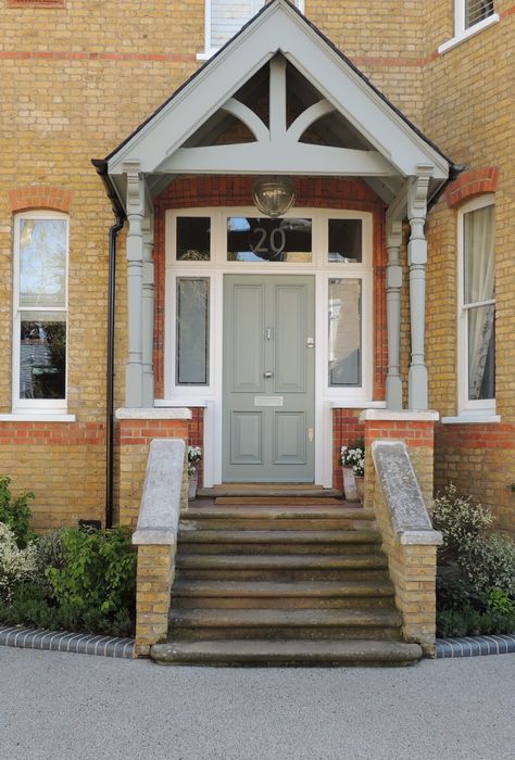 Replacing Edwardian, Victorian & Georgian Front Doors - Timbawood Navy Front Door, Victorian Front Door, Mid Century Modern Door, Victorian Front Doors, Georgian Doors, Victorian Porch, Front Door Styles, Porch Styles, House Front Porch