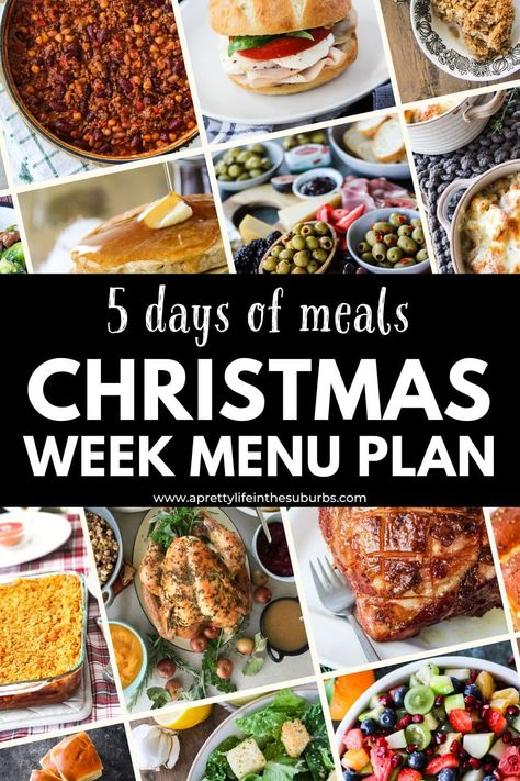 What to Make for the Christmas Holidays: a 5 Day Christmas Week Menu Plan. Includes breakfast, lunch and dinner ideas. Christmas Week Dinner Ideas, Week Menu Plan, Christmas Menu Ideas, Christmas Lunch Menu, Breakfast Lunch And Dinner Ideas, Christmas Eve Meal, Lunch And Dinner Ideas, Oatmeal With Fruit, Scalloped Potatoes And Ham