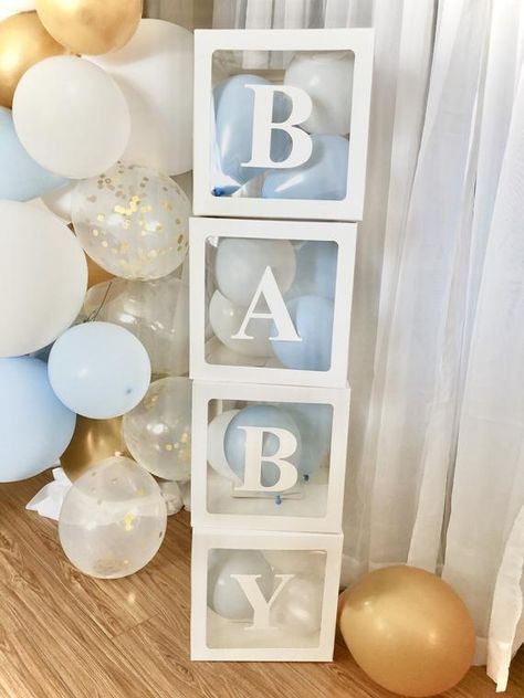 Baby Shower Blocks, Sprinkle Ideas, Girl Shower Decorations, Clear Balloon, Baby Blocks Baby Shower, Baby Bash, Shower Box, Moon Baby Shower, Clear Balloons