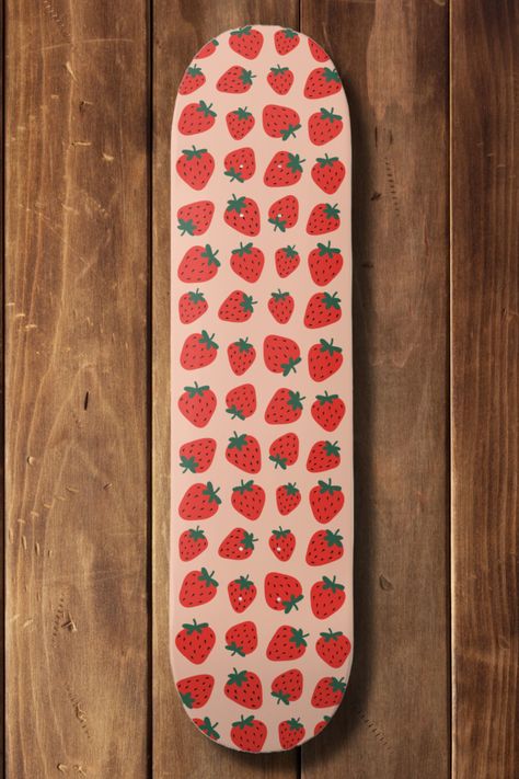 Strawberry Y2k, Skatedeck Art, Y2k Strawberry, Best Skateboard, Beginner Skateboard, Board And Brush, Skateboard Deck Art, Skateboard Art Design, Cute Cottagecore