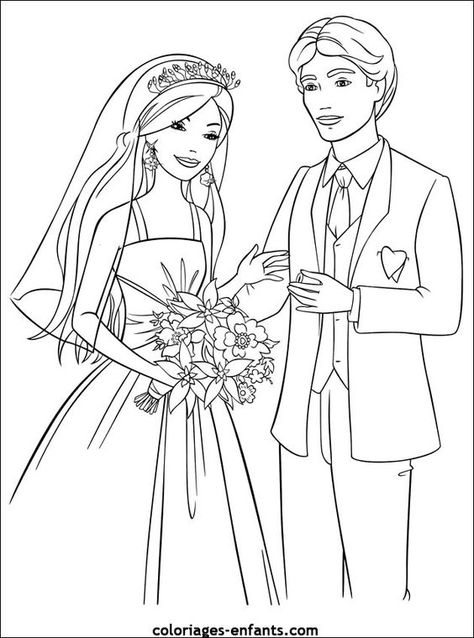 Kids Table Wedding, Wedding Coloring Pages, Kids Wedding Activities, Wedding Drawing, Barbie Coloring, Barbie Coloring Pages, Adult Coloring Designs, Regular Show, Barbie Wedding