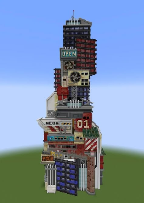 Minecraft City Aesthetic, Minecraft Cyberpunk Skyscraper, Minecraft City Buildings Skyscrapers, Minecraft Skyscraper Ideas, Minecraft Cyberpunk City, Cyberpunk Skyscraper, Cyberpunk Minecraft Builds, Skyscraper Minecraft, Cyberpunk Minecraft