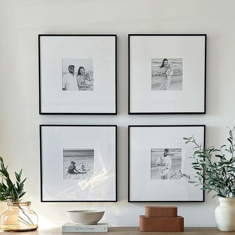 Sideboard Gallery Wall, Frames Above Dresser, Mismatch Photo Frame Wall, Framed Photos On Wall Aesthetic, Picture Wall Minimalist, Wedding Picture Decor For Home, Wedding Photos Bedroom, Small Picture Wall, Classic Wall Art