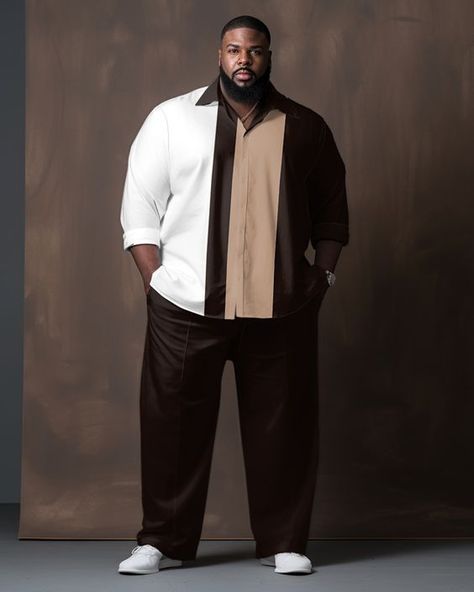 Plus Size Men Outfits, Outfits For Big Men, Mens Plus Size Fashion, Plus Size Male, Big Men Fashion, Trendy Business Casual, Look Plus Size, Shirt Pant Set, Men Plus Size