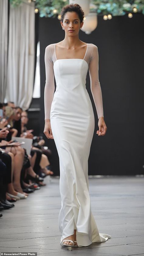 Bridal fashion from the Amsale collection is modeled during Bridal Fashion Week, Friday Ap... Timeless Sheath Wedding Dress, Amsale Wedding Dress, Mermaid Wedding Dress With Sleeves, Baju Kahwin, Fashion Career, Career Fashion, Casual Wedding Dress, Bridal Fashion Week, April 13