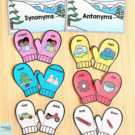 ❄ Synonym & Antonym Mitten Match! Target vocabulary skills with this Print + Digital resource in my TPT store. Students will match 15 synonym pairs and 15 antonym pairs using hands-on activities. Multiple versions of the mittens are included so you can differentiate instruction for a variety of grade levels. ❄ Check it out at the link in my story or bio! #speechpathology #speechtherapist #schoolslp #winter #kindergartenteacher #slp2be #SLP #speechlanguagetherapy #kindergarten #speechth... Synonym And Antonym Activities, Synonyms Activities, Antonym Activities, Antonyms Activities, Synonym Activities, School Slp, Synonyms And Antonyms, Differentiated Instruction, Speech Pathology