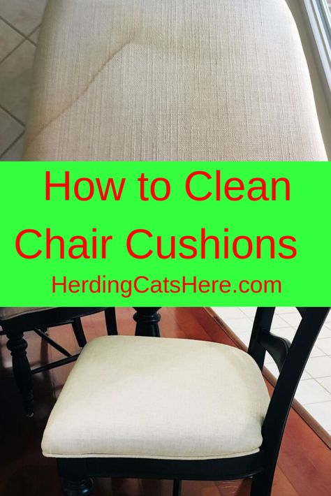 I was tired of having to clean my dining room cushions - every time my grandkids came over. Check out my solution! Clean Dining Room Chairs, Cleaning Fabric Chairs, Clean Dining Room, Steelcase Chair, Fabric Kitchen Chairs, Bar Stool Cushions, Fabric Dining Room Chairs, Dining Room Chair Cushions, Fabric Bar Stool