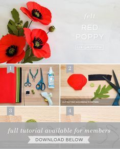 Flower Tutorial: How to Make Felt Red Poppies - Lia Griffith Poppy Tutorial, Felt Flower Tutorial, Felt Flowers Diy, Felt Crafts Diy, Remembrance Day, Flower Tutorial, Felt Ornaments, Flowers Diy, Felting Projects