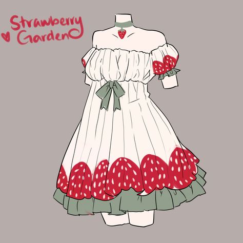 Strawberry Garden Dress Chiffon Clothes, Digital Outfits, Clothes To Buy, Strawberry Outfit, Artistic Fashion, Strawberry Garden, Clothing Sketches, Art Outfits, Dress Design Drawing