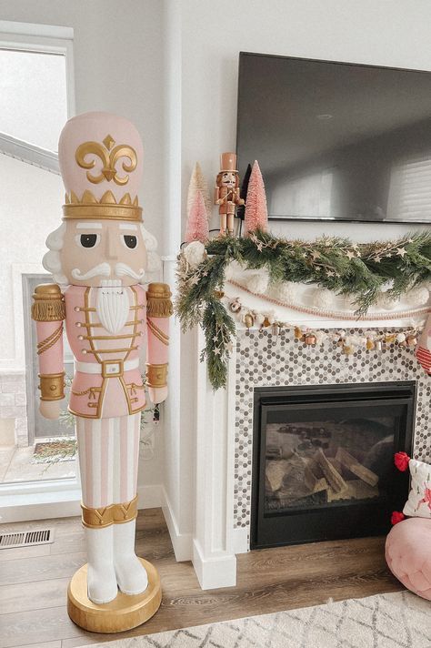 Cute giant nutcracker, diy nutcracker Pink Nutcracker Christmas Diy, Big Nutcrackers Diy, Walmart Painted Nutcracker, Large Nutcracker Front Porch, Nutcracker Ballet Christmas Decor, Christmas Decor Ideas Nutcracker, Diy Lifesize Nutcracker, 6 Ft Nutcracker, Nutcracker Christmas Decorations Ideas