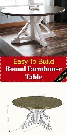 Farmhouse Diy Table Dining Rooms, Round Farmhouse Table Plans, Diy Round Farmhouse Dining Table, Round Table Plans, Round Table Diy How To Make, How To Build A Round Table, Diy Round Table With Leaf, Round Table Diy How To Build, How To Make Round Table