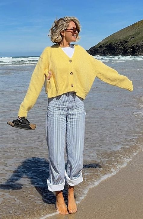 April In Italy Outfits, Fall Artsy Outfit, Trendy Outfits Colorful, Fall Beach Outfits Casual, Beach In The Fall Outfit, Colourful Preppy Outfits, Scandi Fashion Aesthetic, Soft Spring Outfits, Ghanda Clothing Aesthetic