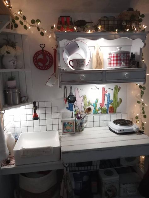 Marsha’s 8×8 Shed Tiny Home For Sale! Tiny Shed Kitchen, Turning A Shed Into A Tiny House, Shed Kitchen Ideas, 8x8 Shed, Tiny Home Shed, Cottage Rooms, Tiny Home For Sale, Portable Sheds, Shed Tiny Home