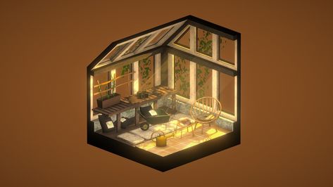 The Botanist's Greenhouse - Download Free 3D model by riikkakilpelainen (@riikkakilpelainen) [6dd7ded] - Sketchfab Isometric Greenhouse, Make A Greenhouse, Isometric Interior, Isometric Room, The Botanist, 3d Inspiration, Planting Trees, Photoshop Textures, Game Ideas