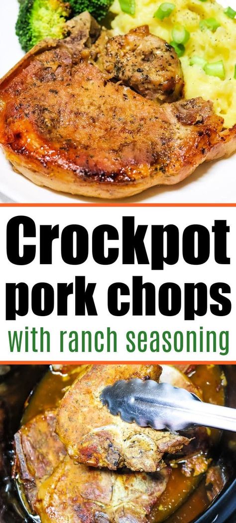 Crockpot Ranch Pork Chops come out tender and moist cooked in your slow cooker all day. Flavorful protein using boneless or bone in pork chops. #porkchops Porkchops Crockpot Bone In, Boneless Pork Chop Recipes Crockpot Healthy, Ranch Dressing Pork Chops Crockpot, Pork Chops In The Crock Pot Low Carb, How To Cook Pork Chops In Crock Pot, Crockpot Pork Chops Keto, Bone In Pork Chops Slow Cooker, Pork Chop Bone In Recipes Crock Pot, Low Carb Crockpot Pork Chops