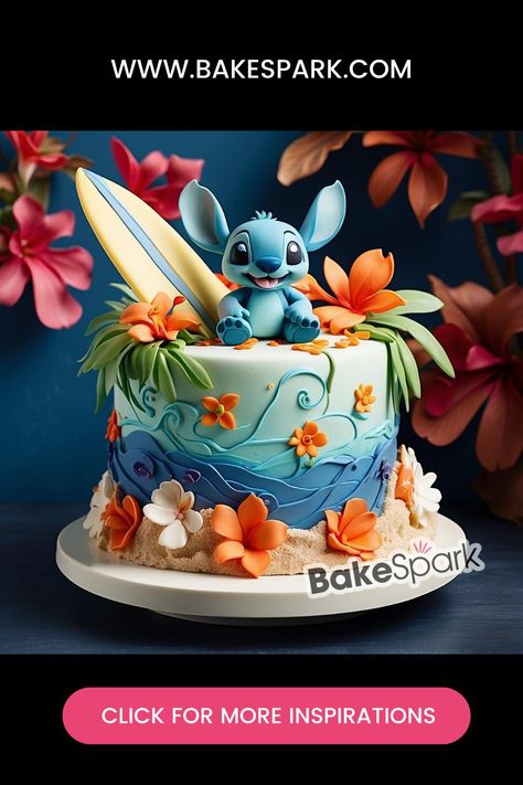 Fantasy Frosted: Delightful Disney Cakes for Magical Moments Lilo And Stitch Cakes, Stitch Disney Cake, Lilo And Stitch Cake Ideas, Stitch Birthday Cakes, Stitch Themed Cake, Stitch Cake Ideas, Stitch Cake Design, Lilo And Stitch Birthday Cake, Stitch Cakes